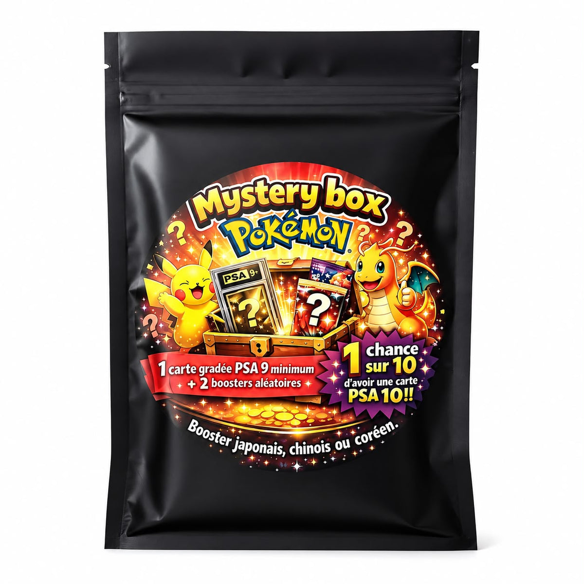 Mystery Pack Booster Box Pokémon - 2 boosters et 1 carte gradée PSA